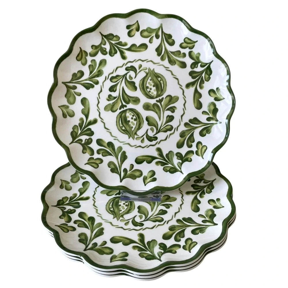 Shabby Chic Green Floral Melamine Salad Plates 8in Set of 4 Indoor Outdoor NEW